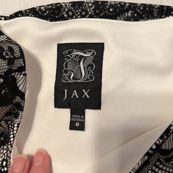 Jax sz8 black & white lace trimmed fully lined side zip bodycon midi dress GUC - Picture 7 of 8
